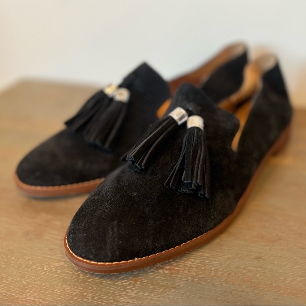 *Sold* Franco Sarto Shoes Womens Size 8 Hadden Black Suede Tassel Loafer